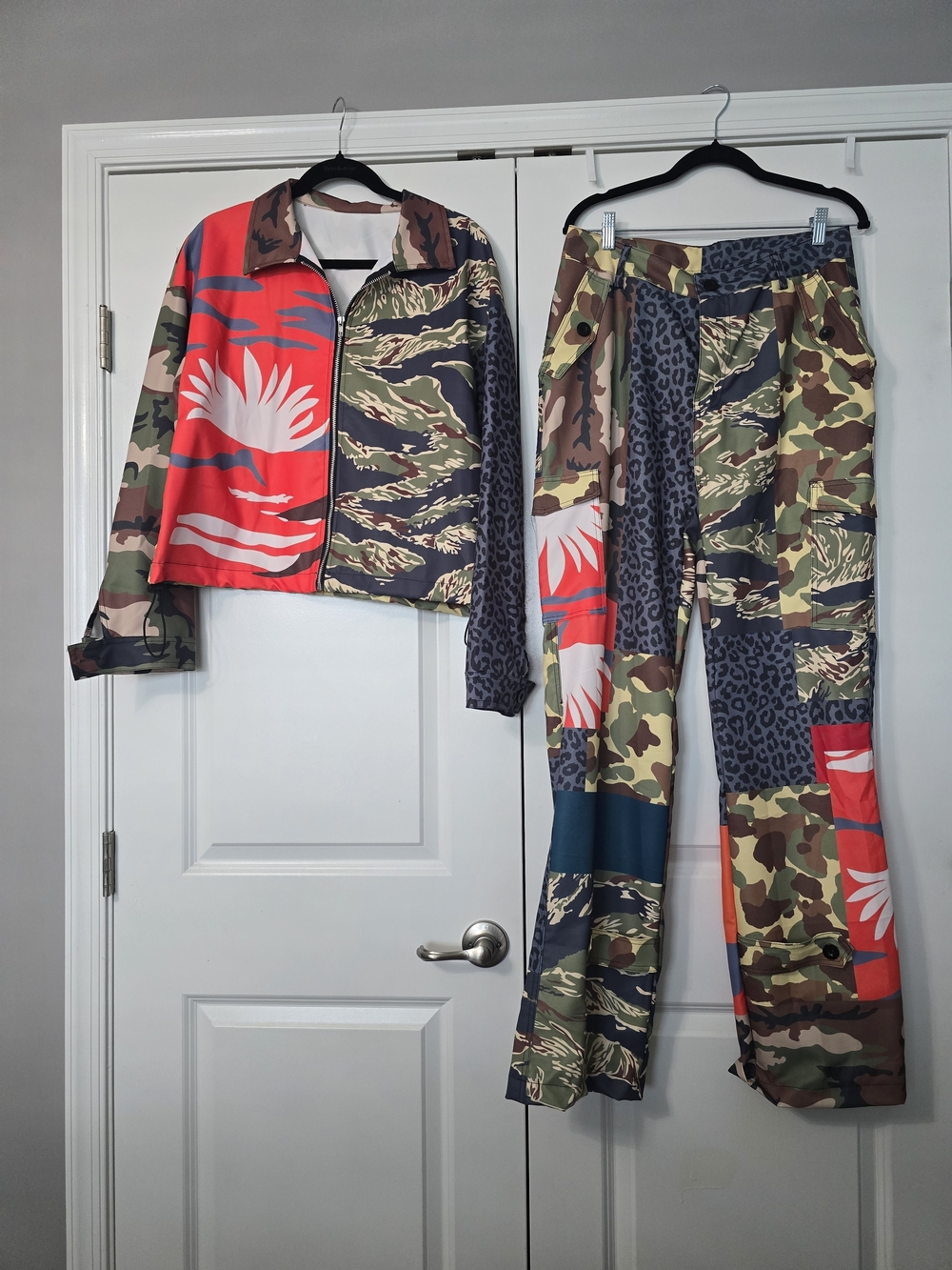 Women's Red & Green Patchwork Jogger- Camouflage & Floral Print